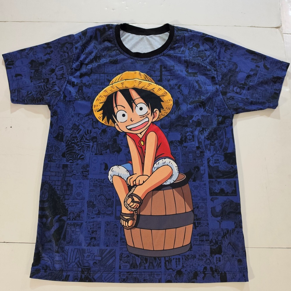 One Piece Monkey D Luffy Manga Panel All Over Print Blue T-Shirt Mens Medium